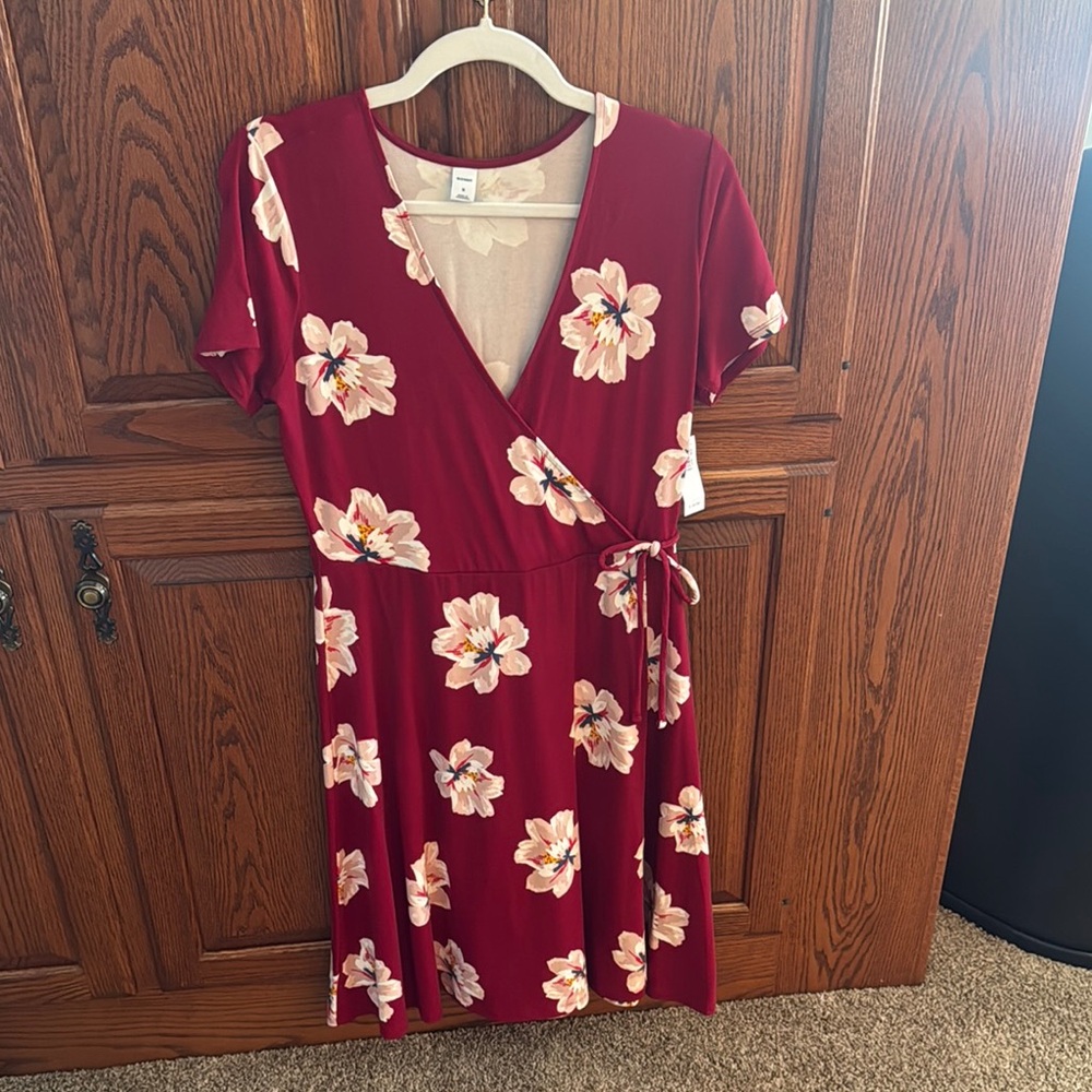 Floral Wrap Dress in Red by [Brand]